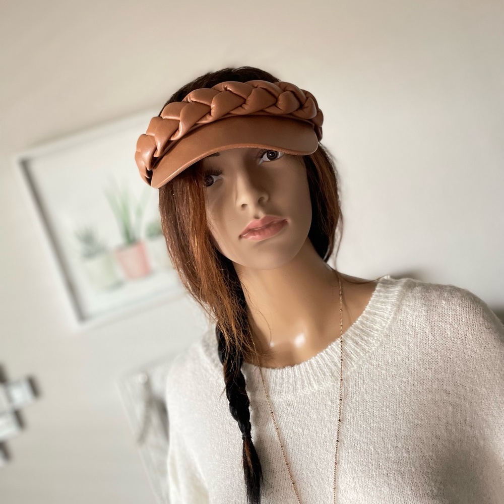 Braided Faux Leather Visor Hat